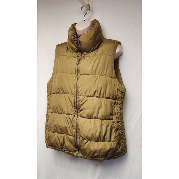 Old Navy Women's Sleeveless Olive Green Puffer Vest Full Zipper Pockets Size L - Picture 3 of 7